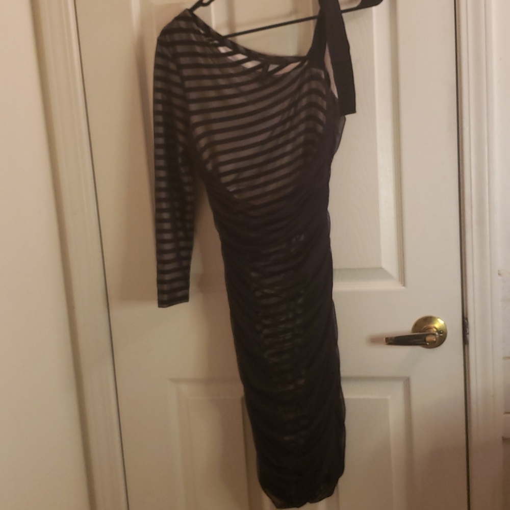 BCBG MaxAzria Striped One Shoulder Dress Small